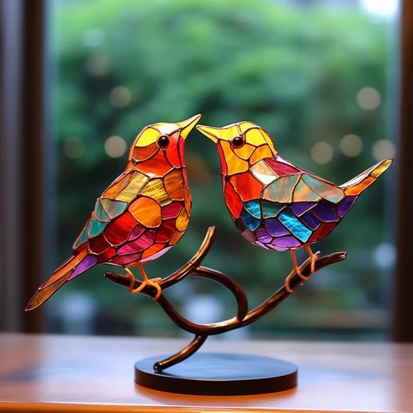 🌈Stained Glass Birds on Branch Desktop Ornaments🕊️ - Image 2