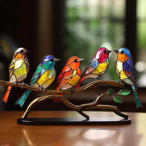 🌈Stained Glass Birds on Branch Desktop Ornaments🕊️ - Image 5