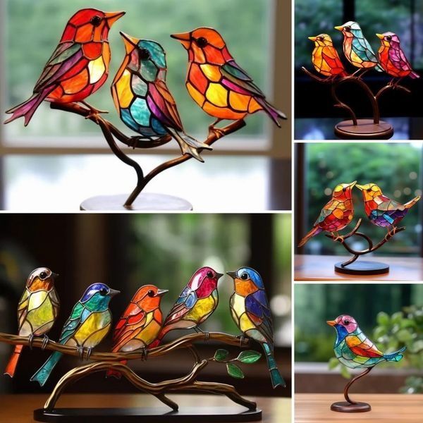 🌈Stained Glass Birds on Branch Desktop Ornaments🕊️ - Image 6