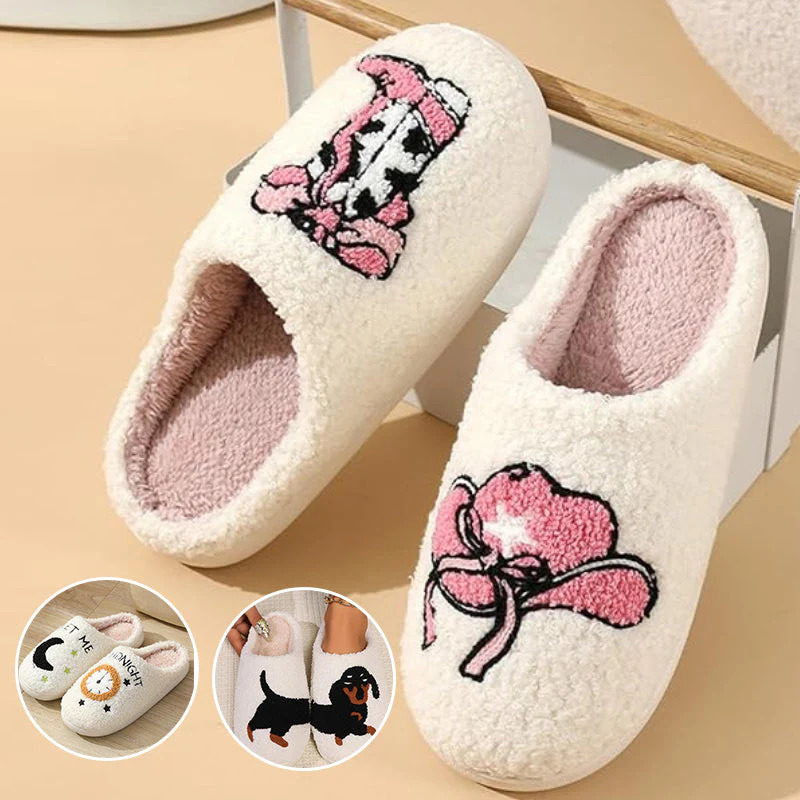 Cartoon Print Plush Slippers - Image 2