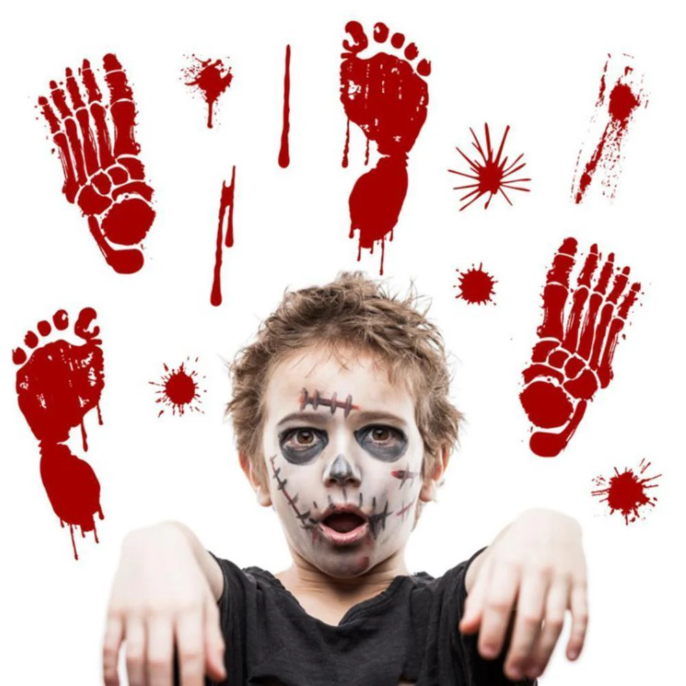 Halloween blood hand footprints wall stickers - Image 4