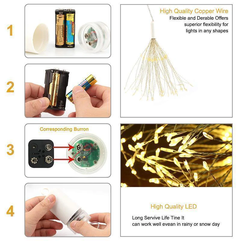LED Copper Wire Firework Lights, 120 brilliant LED lamp beads - Image 6