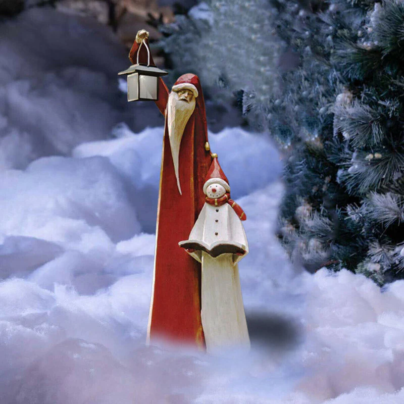 Santa and Snowman Sculpture with Solar Lantern - Image 2