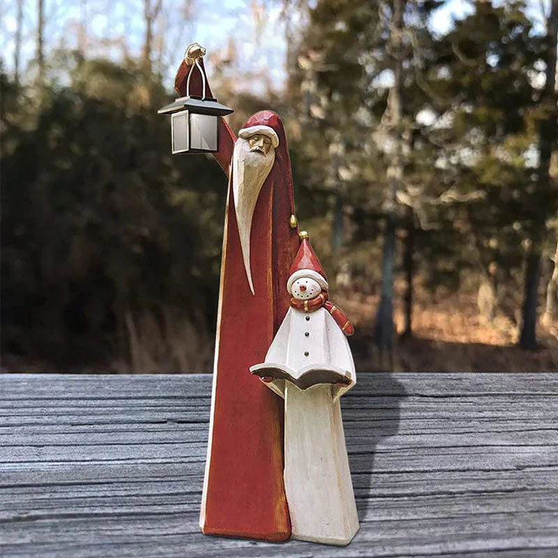 Santa and Snowman Sculpture with Solar Lantern - Image 5