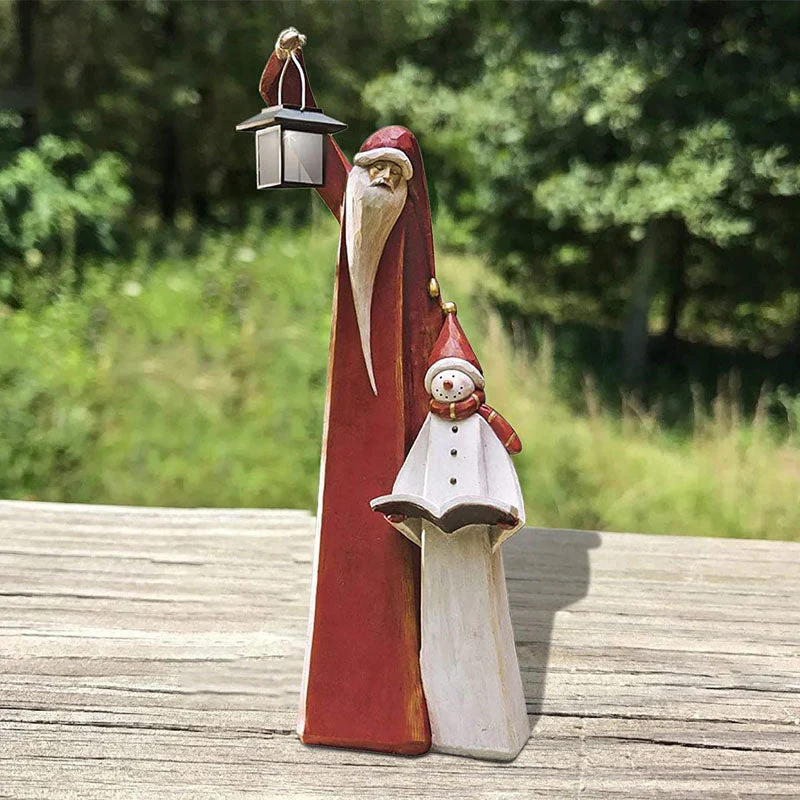 Santa and Snowman Sculpture with Solar Lantern - Image 7
