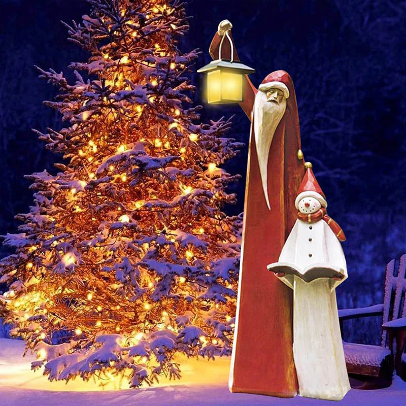 Santa and Snowman Sculpture with Solar Lantern - Image 8