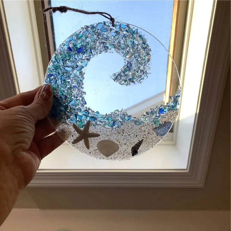 Sea Glass Suncatcher - Ocean Crashing Wave Beach Ornament - Image 2